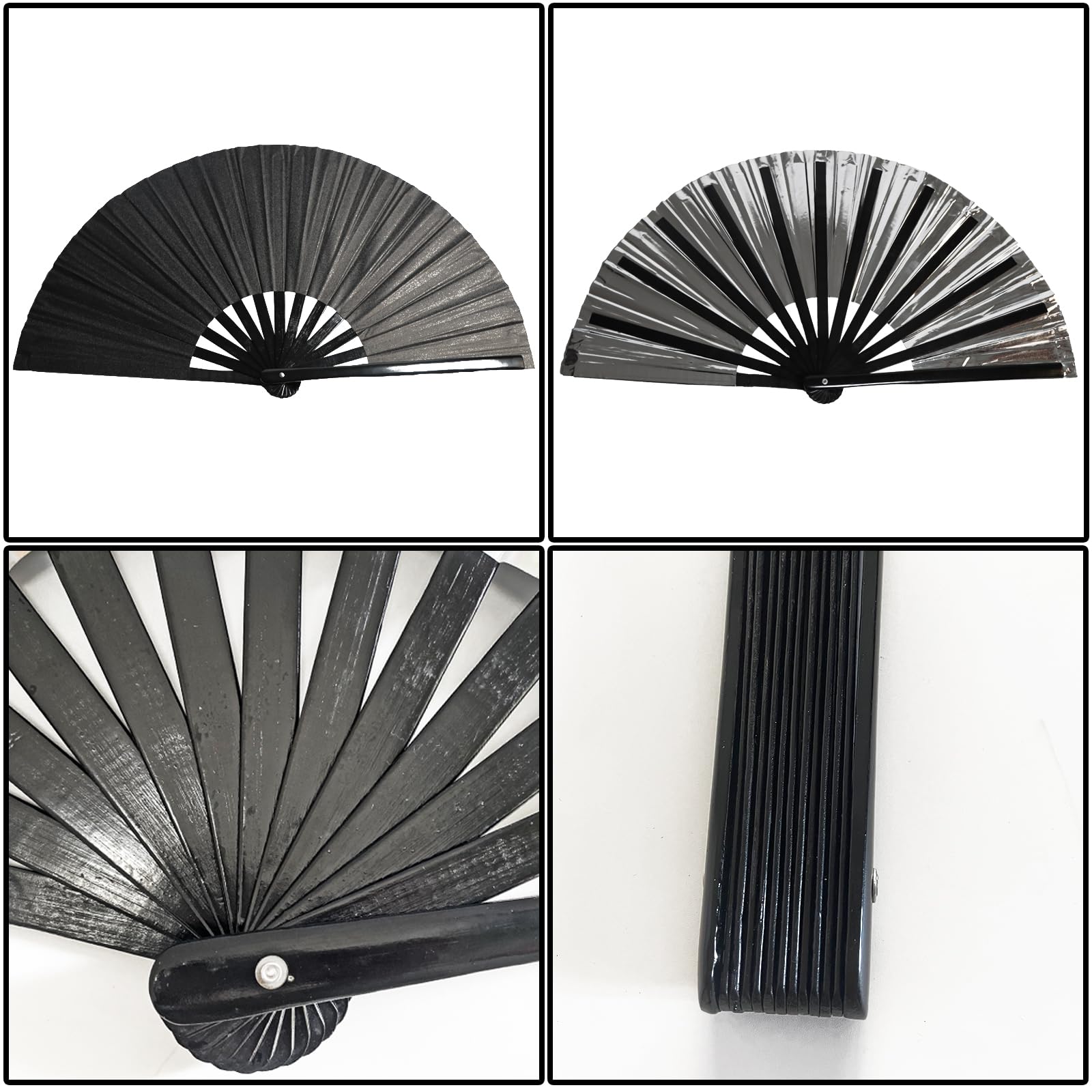 Dmjuncong Large Folding Hand Rave Fan,Clack Handheld Fan,Black Colors Hand Fan,For Festivals, Rainbow Outfits,Disco Party,Home D