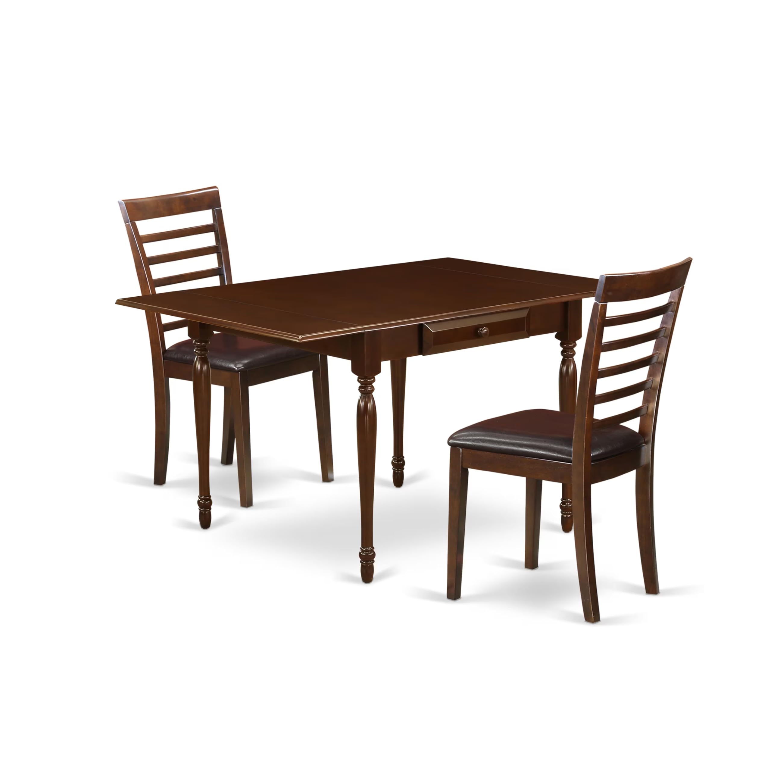 East West Furniture Mzml3-Mah-Lc 3 Piece Dining Room Furniture Set Contains A Rectangle Dining Table With Dropleaf And 2 Faux Leather Upholstered Chairs, 36X54 Inch, Mahogany