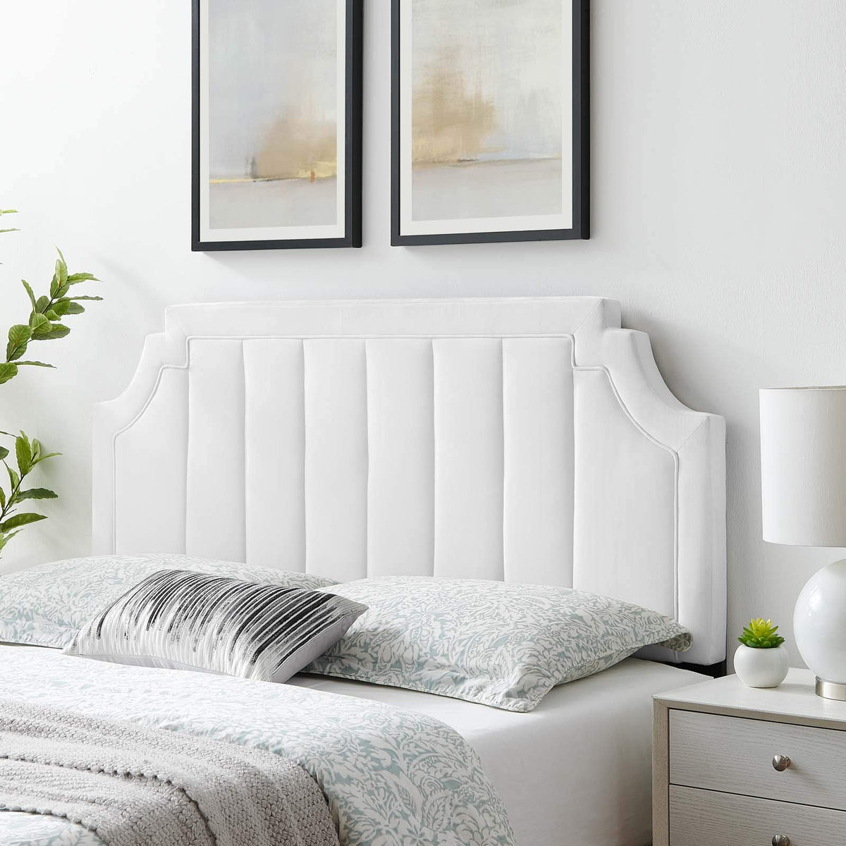 Modway Alyona Channel Tufted Performance Velvet King/California King Headboard in White