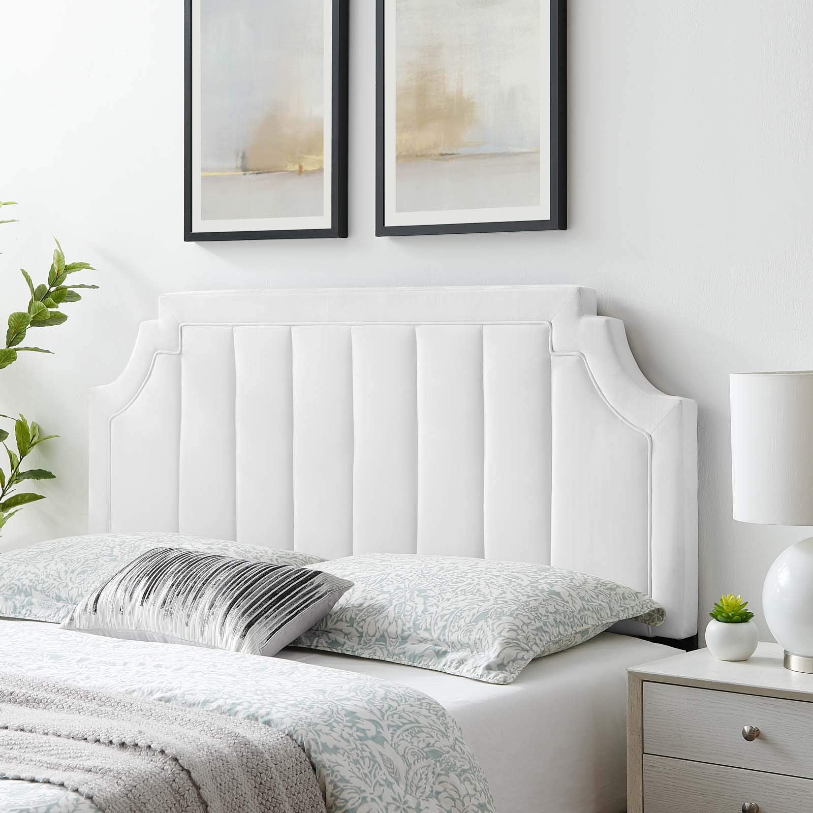 Modway Alyona Channel Tufted Performance Velvet Full/Queen Headboard in White