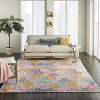 HomeRoots Multicolor 100% Polypropylene 7’ x 10’ Muted Brights Floral Diamond Area Rug
