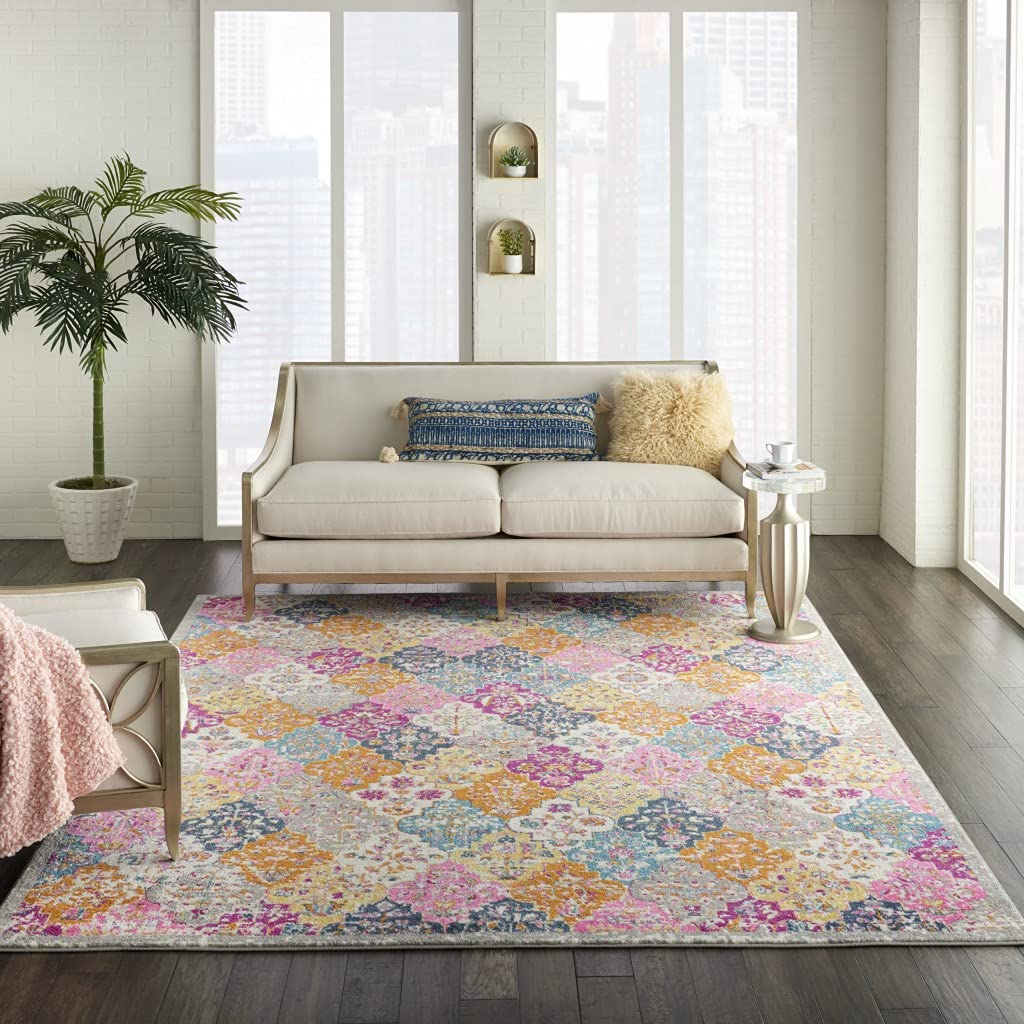 HomeRoots Multicolor 100% Polypropylene 7’ x 10’ Muted Brights Floral Diamond Area Rug