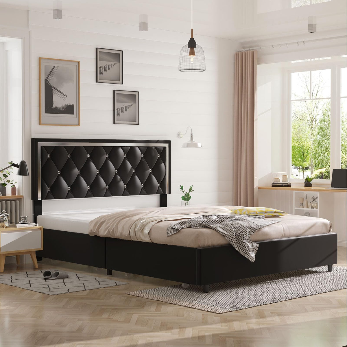 Better Home Products Monica Velvet Upholstered Full Platform Bed in Black