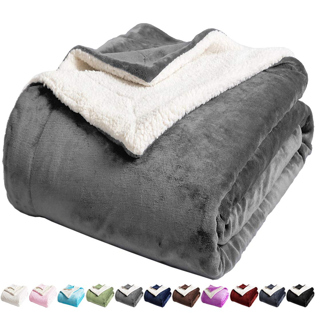 Lbro2M Sherpa Blanket Super Soft Fuzzy Plush Warm Cozy Fluffy Throw Reversible Luxurious Blankets (Queen(90X90 Inches), Grey)