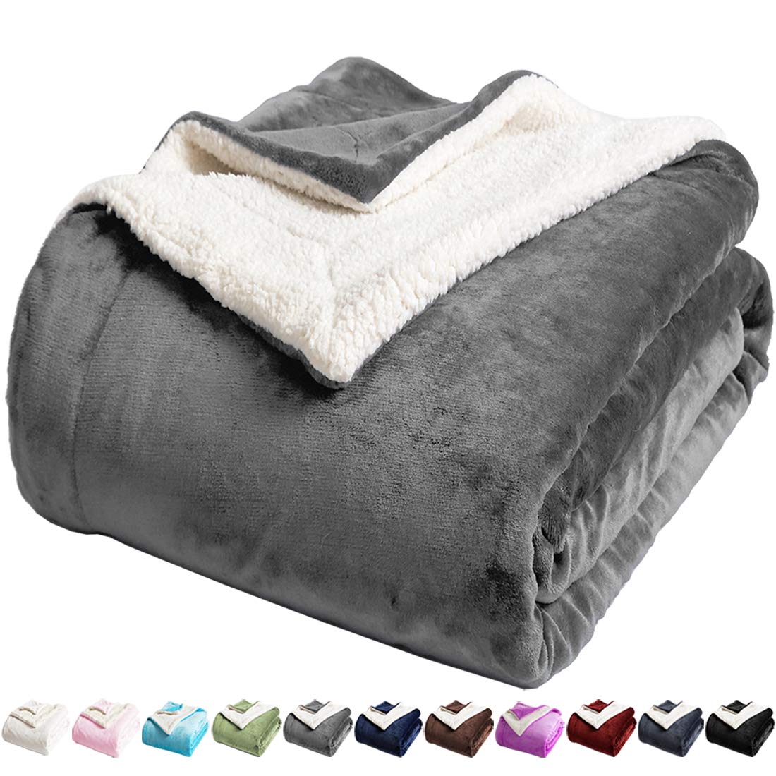 Lbro2M Sherpa Blanket Super Soft Fuzzy Plush Warm Cozy Fluffy Throw Reversible Luxurious Blankets (Queen(90X90 Inches), Grey)