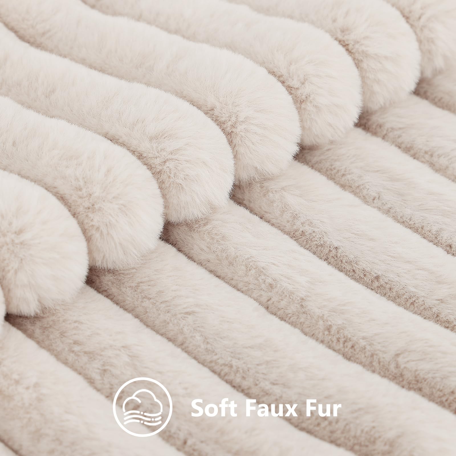 Decoruhome Faux Fur Spring Throw Pillow Covers 16X16 Set Of 2, Decorative Soft Plush Striped Couch Pillow Covers With Velvet Back For Sofa, Bed, Living Room, Beige