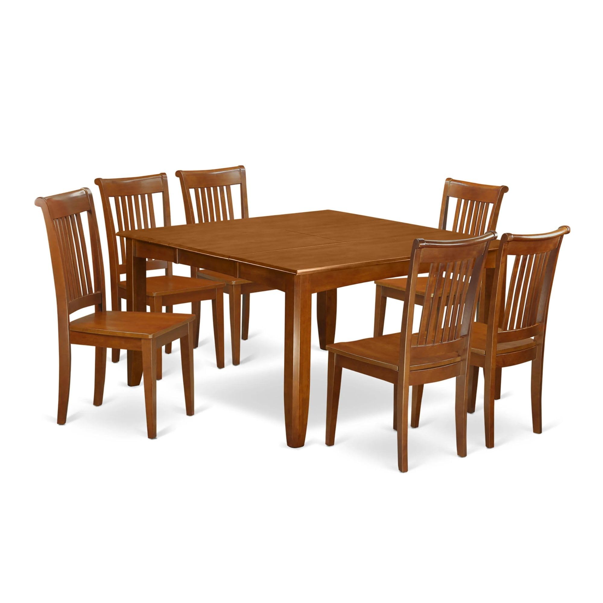 East West Furniture PFPO9-SBR-C 9 Piece Dining Table Set Includes a Square Dining Room Table with Butterfly Leaf and 8 Linen Fabric Upholstered Chairs, 54x54 Inch, Saddle Brown