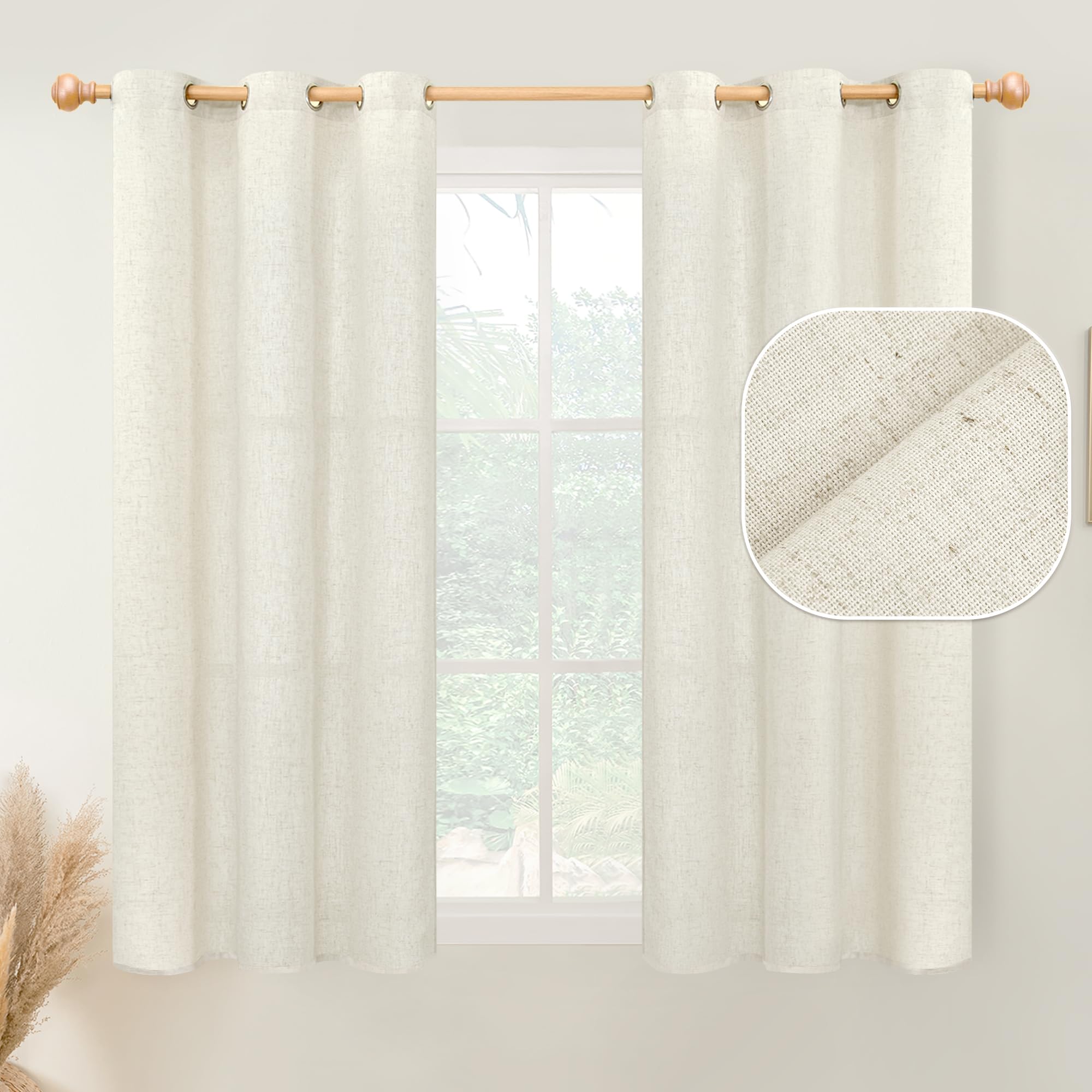 Youngstex Short Natural Linen Curtains 40 Inches Length For Window Grommet Linen Small Drapes Light Filtering Privacy For Bathro