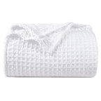 Phf Ultra Soft Waffle Weave Blanket King Size 104'X 90'- Washed Lightweight Breathable Cozy Woven Blanket For Bed - Aesthetic Decor For Couch Bedding Sofa Home Car - White
