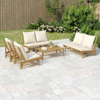 vidaXL 5 Piece Outdoor Patio Lounge Set - Natural Bamboo Finish - Cream White Cushions - Sofa, Chairs, and Coffee Table - Flexible Modular Design