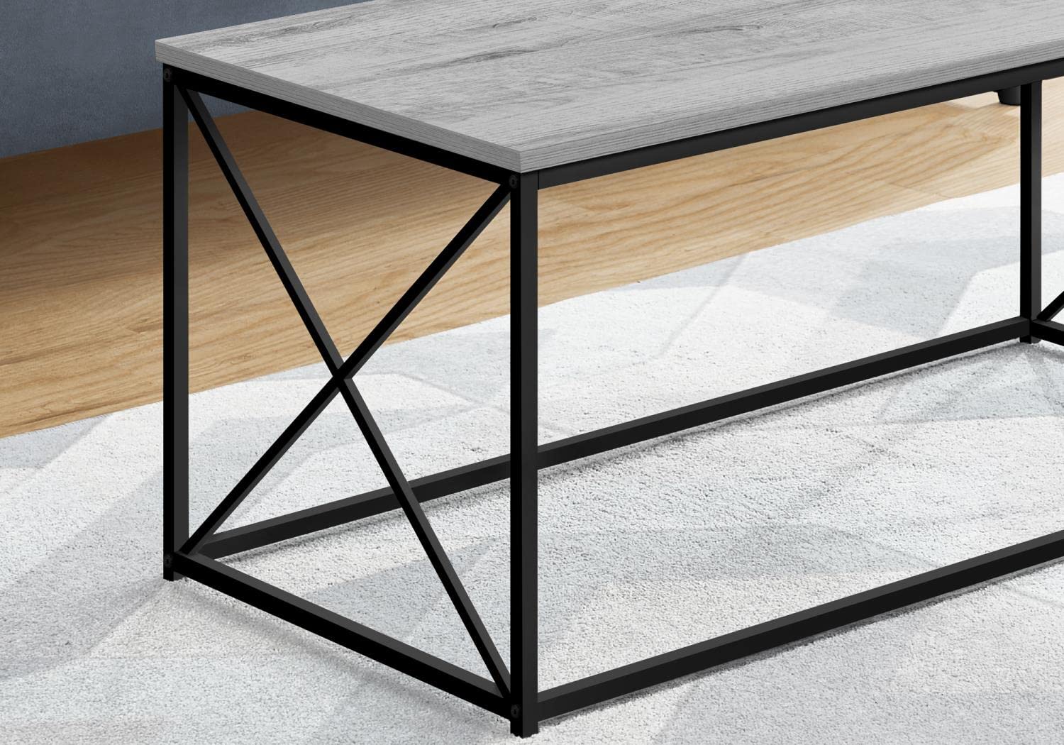 Monarch Specialties 3782 Coffee Table, Accent, Cocktail, Rectangular, Living Room, 40&quot; L, Metal, Laminate, Contemporary, Modern Table-40, 40.5&quot; L x 20&quot; W x 18&quot; H, Grey Wood-Look/Black