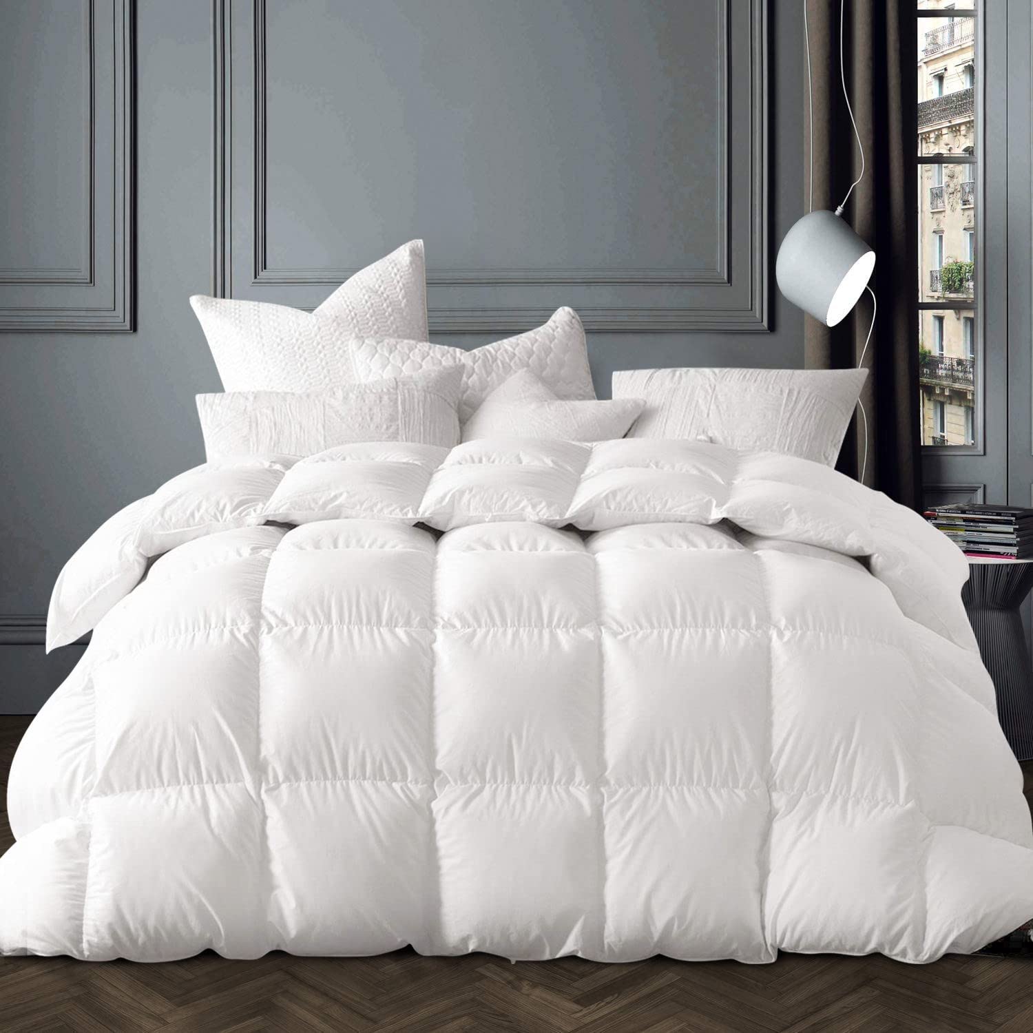 Globon Winter White Goose Down Comforter King Size,Down Duvet Insert, 800 Fill Power, 400 Thread Count,Ultra Soft Noiseless Shel