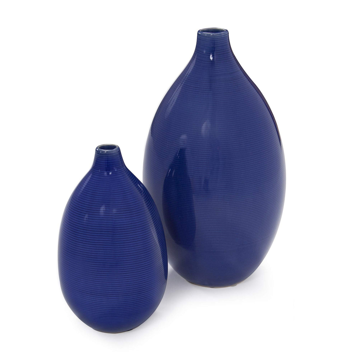 HomeRoots Set of 2 Vivid Cobalt Blue Glaze Ceramic Vases