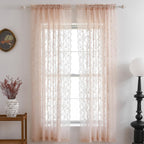Finecity Blush Pink Lace Curtains 45 Inch Length, Country Branch Leaf Floral Pattern Short Lace Cafe Curtains 2 Panels Set For S