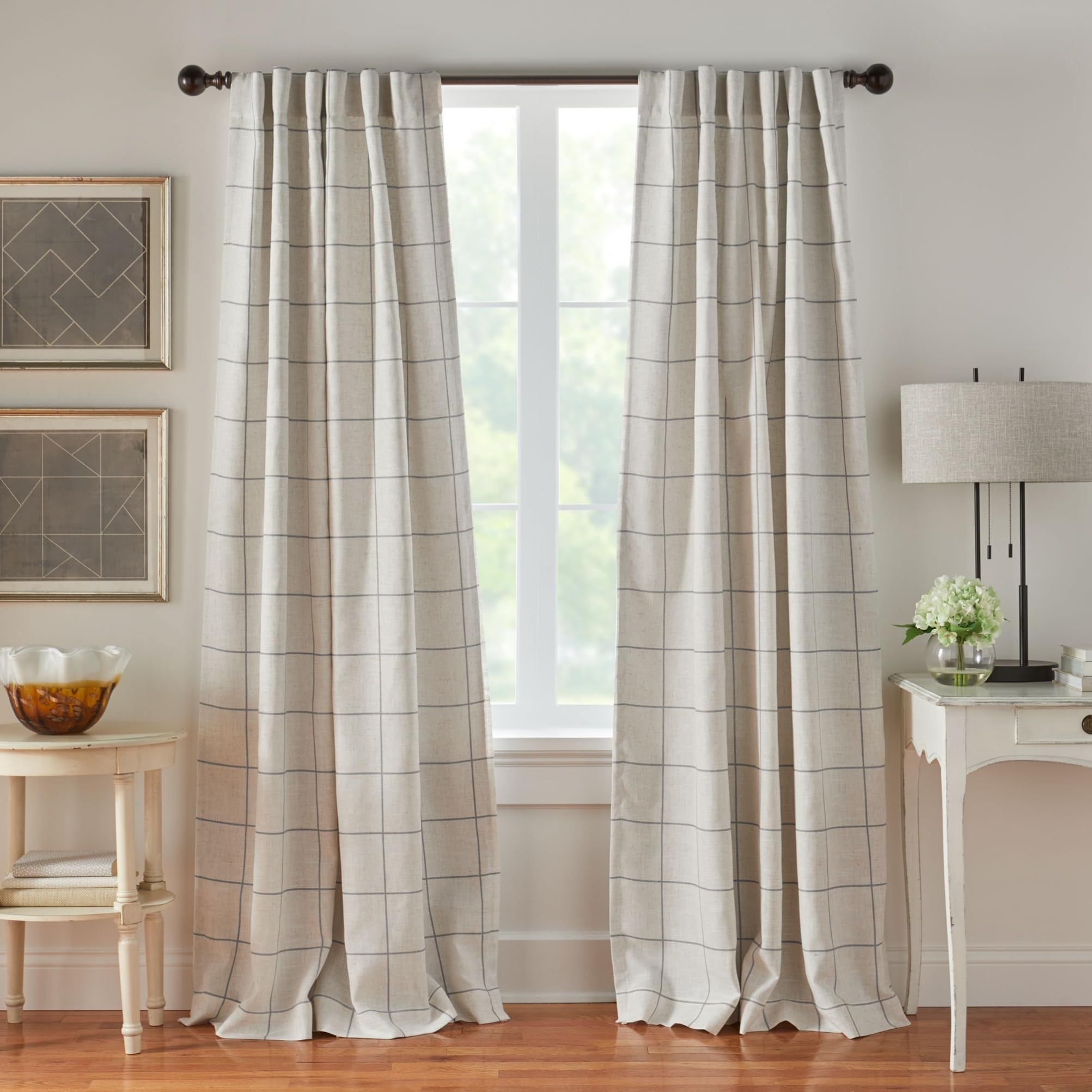 Elrene Home Fashions Brighton Windowpane Plaid Blackout Window Curtain, Living Room and Bedroom Drape with Rod Pocket Tabs, 52''