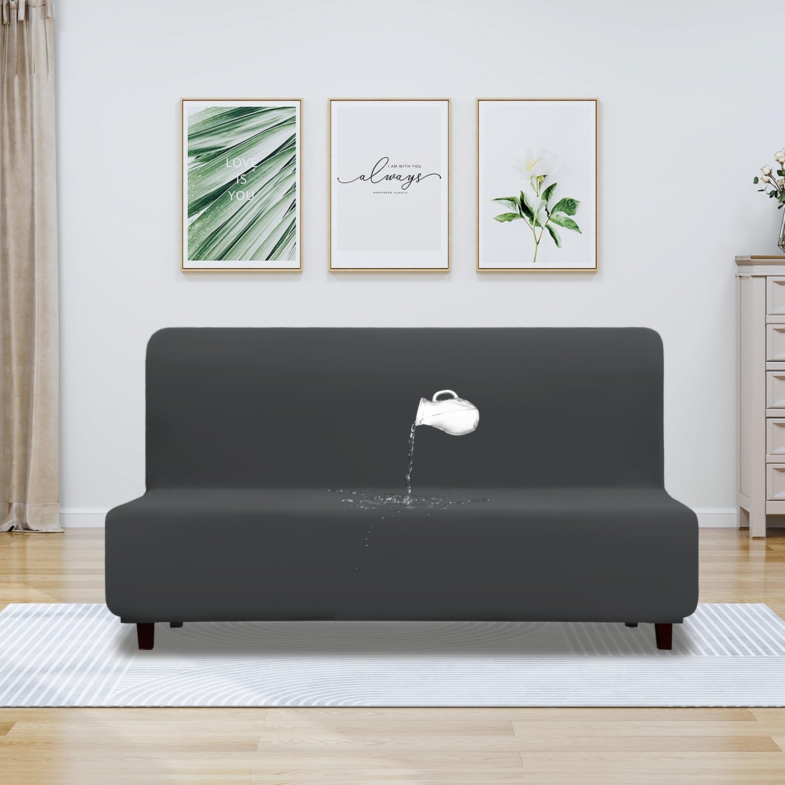 Purefit 100% Dual Waterproof Futon Cover, Waterproof Couch Cover For Futon - Stretch Non Slip Fleece Sofa Covers Washable, Leakproof Furniture Protector For Kids, Pets, Dog (Futon, Dark Gray)