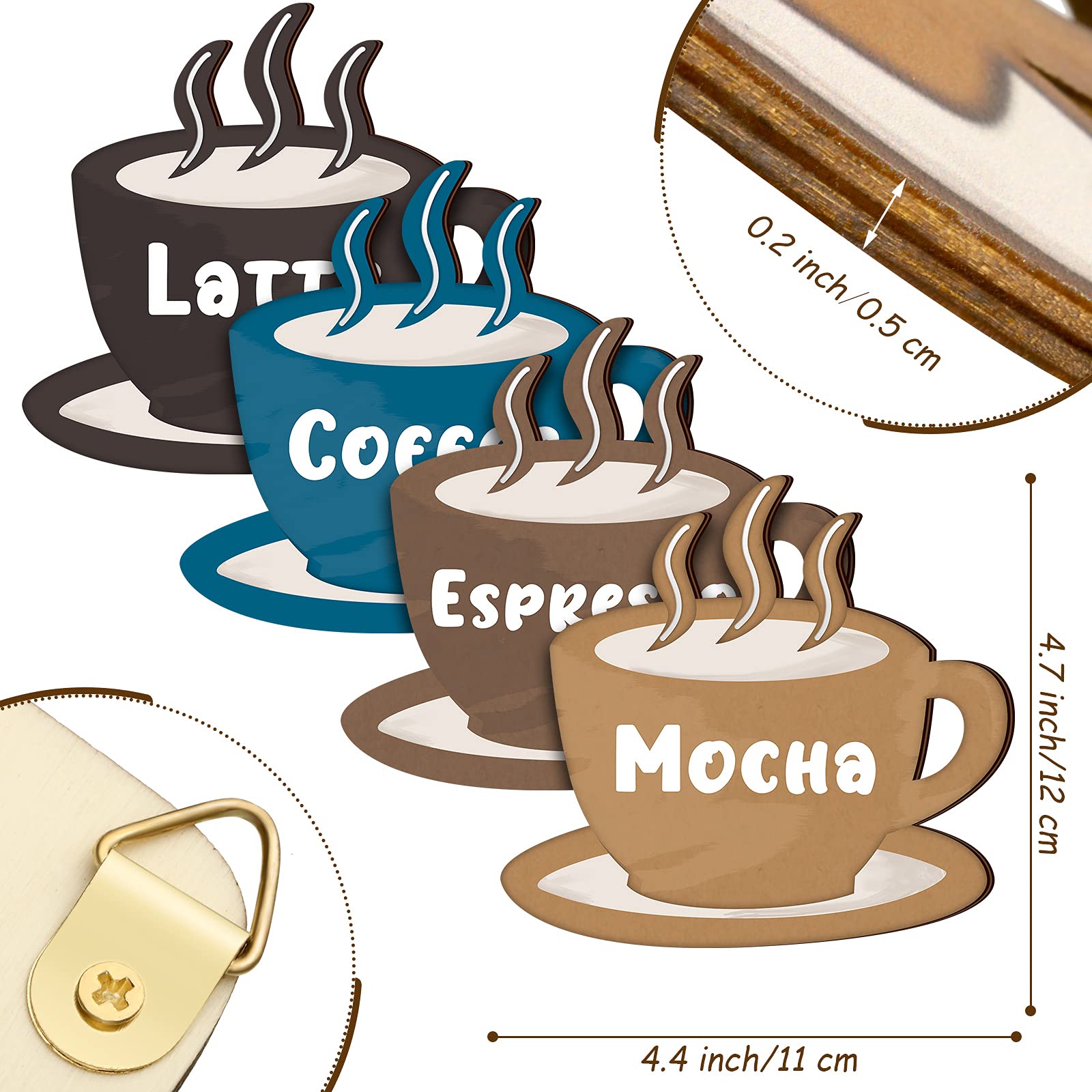 4 Pieces Coffee Wooden Wall Art Decor Coffee Cup Wooden Wall Sign Latte Coffee Espresso Mocha Wood Sign Vintage Coffee Bar Wall
