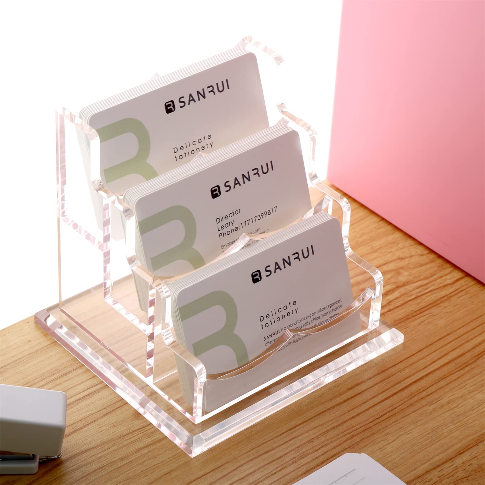 Sanrui Business Card Holder For Desk Clear Acrylic Business Card Holders, Business Card Display Stand 3Tier 3 Slots