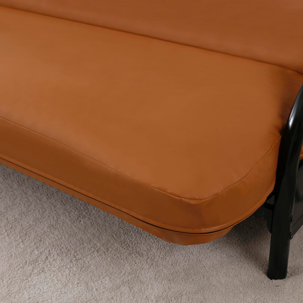 OctoRose Twin Size Faux Leather Futon Cover - Waterproof, Caramel, 3 Side Zipper, Model ZFC