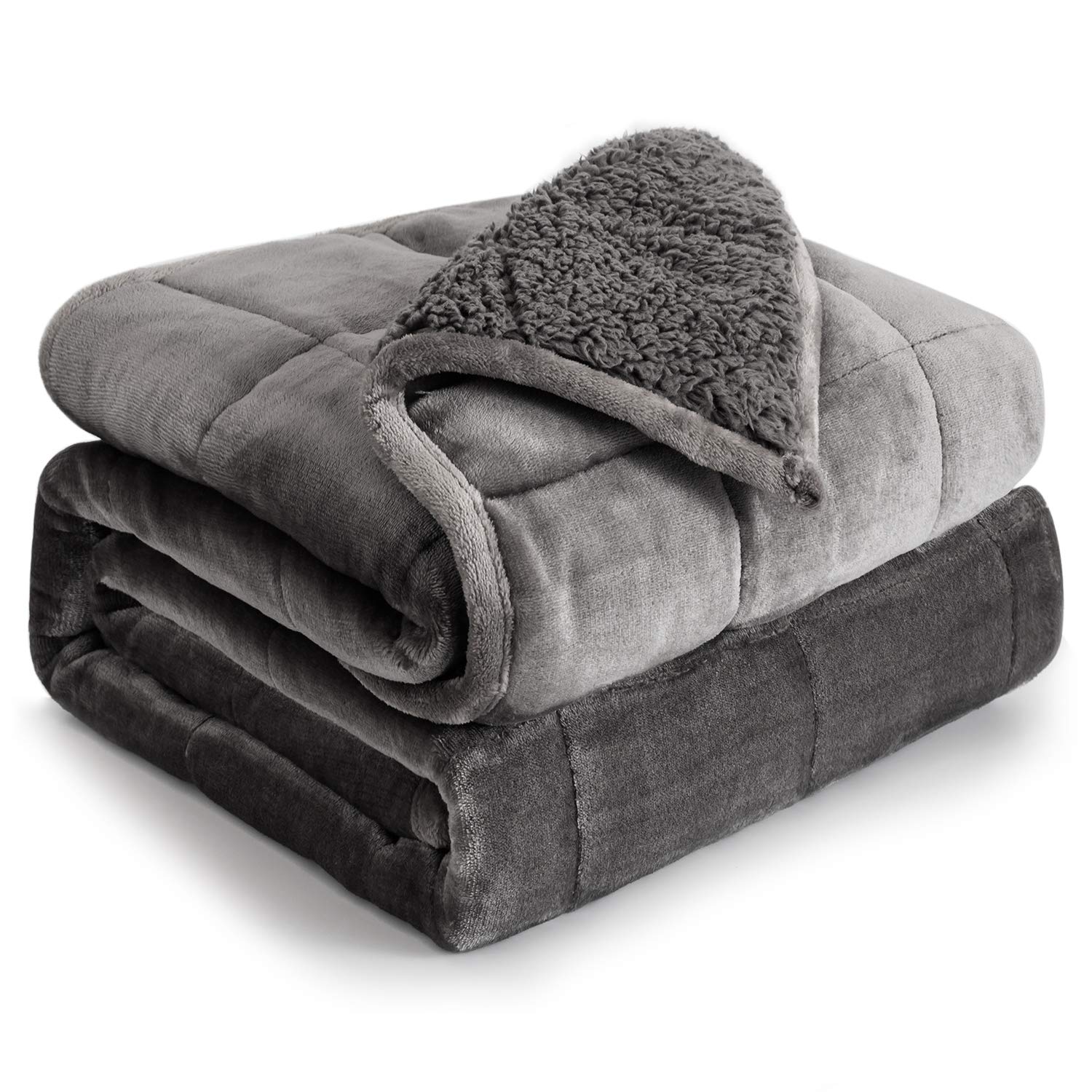 Cottonblue 20Lbs Weighted Blanket Queen Size, 60X80 Inches Grey Sherpa Weighted Blanket Throw Sofa Bedding Heavy Blanket For Adu