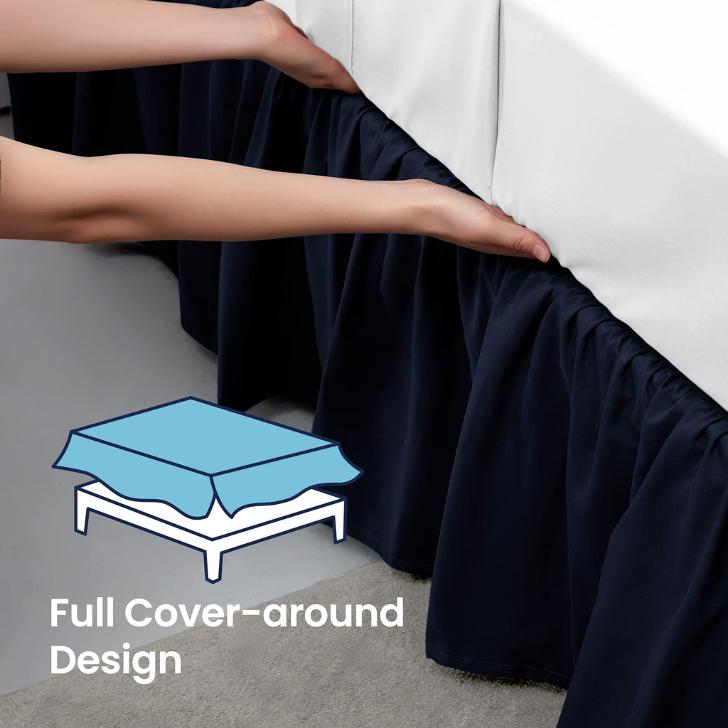 Sleep Zone Ruffled Bed Skirts Full Size, Anti-Static Bedskirt Dust Ruffles With 15 Inches Tailored Drop, Easy Fit, Fade Resistan