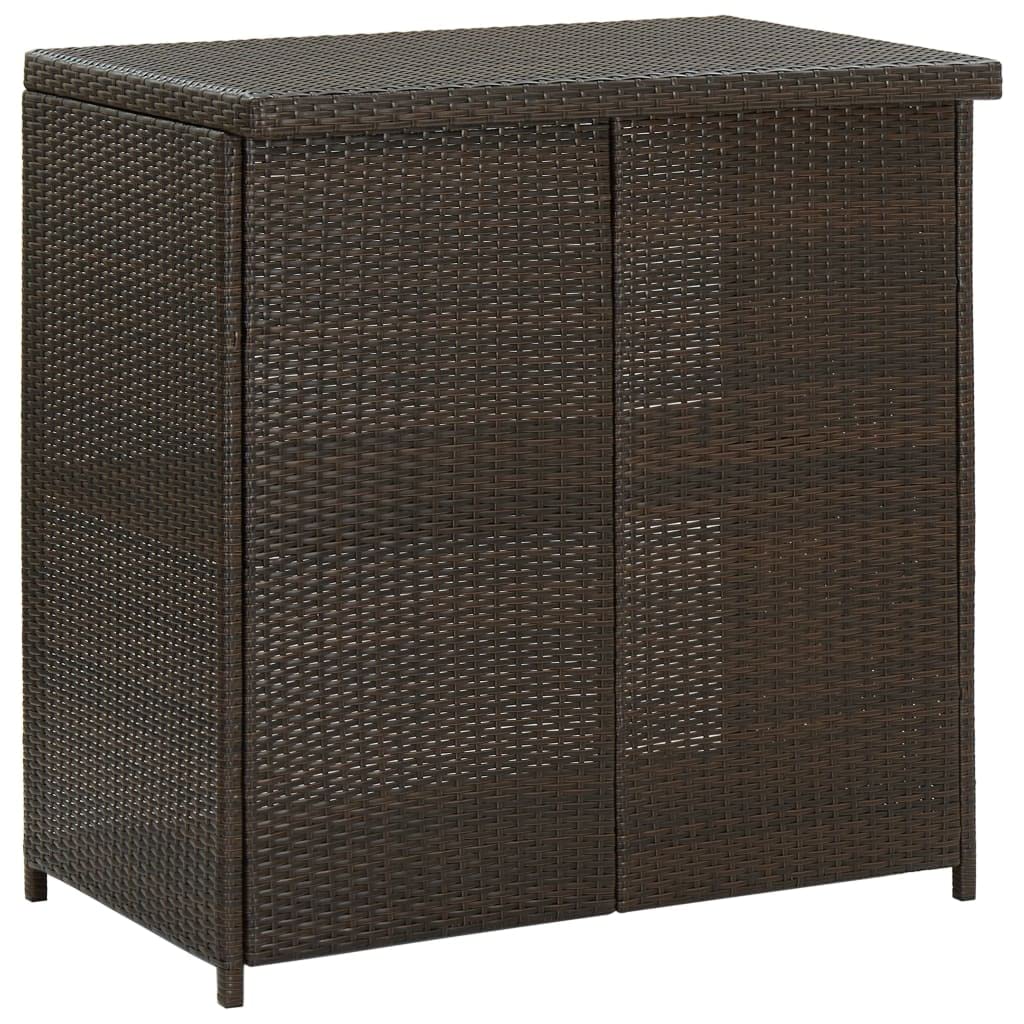 vidaXL Outdoor 3 Piece Bar Set - PE Rattan, Steel Frame, Comfortable Seating with Footrest and Washable Cushion Covers, Ample Storage Shelves - Stylish Brown Bar Set for Patio or Garden