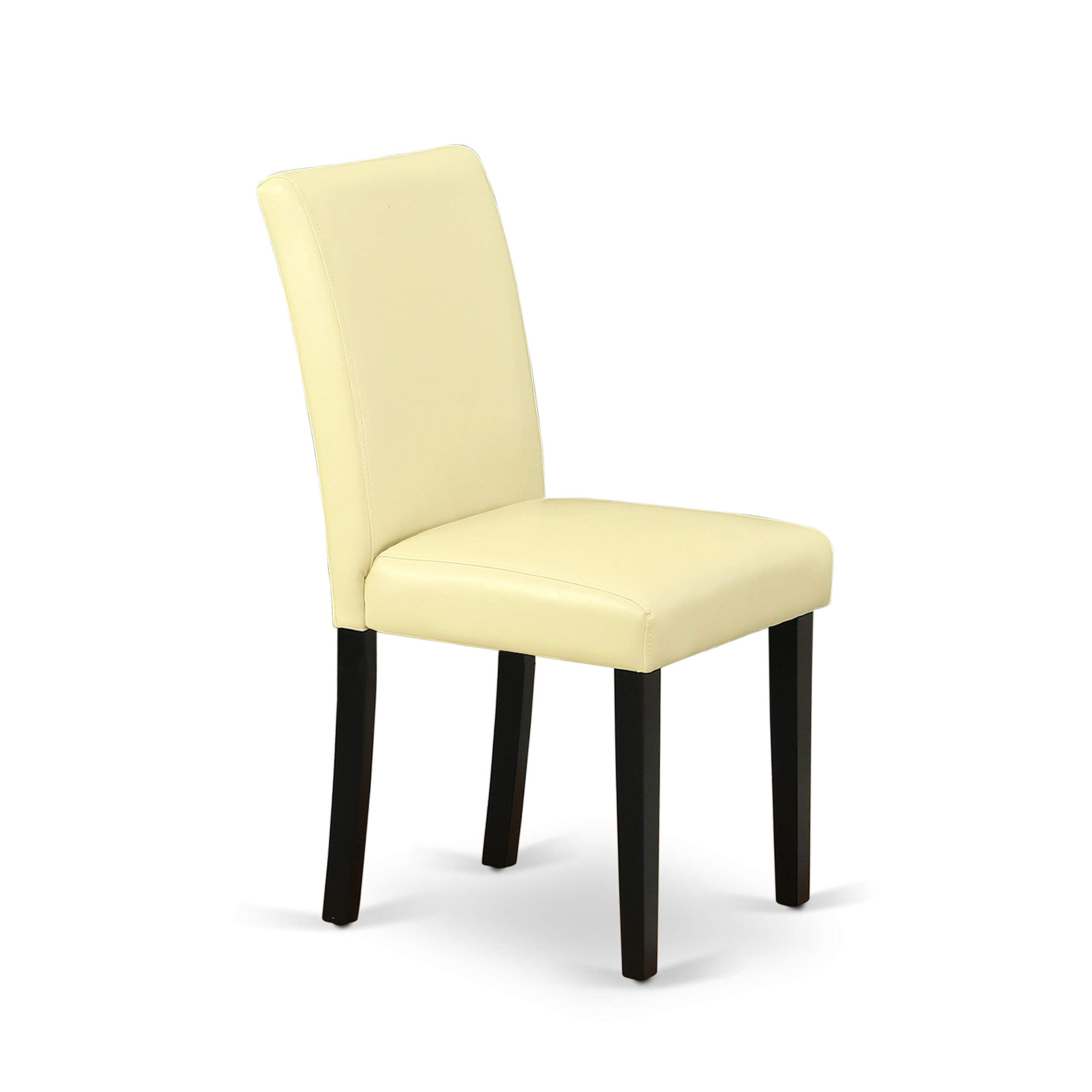 East West Furniture Shab3-Blk-73 3 Piece Dinette Set For Small Spaces Contains A Round Kitchen Table With Pedestal And 2 Eggnog Faux Leather Parsons Dining Chairs, 42X42 Inch