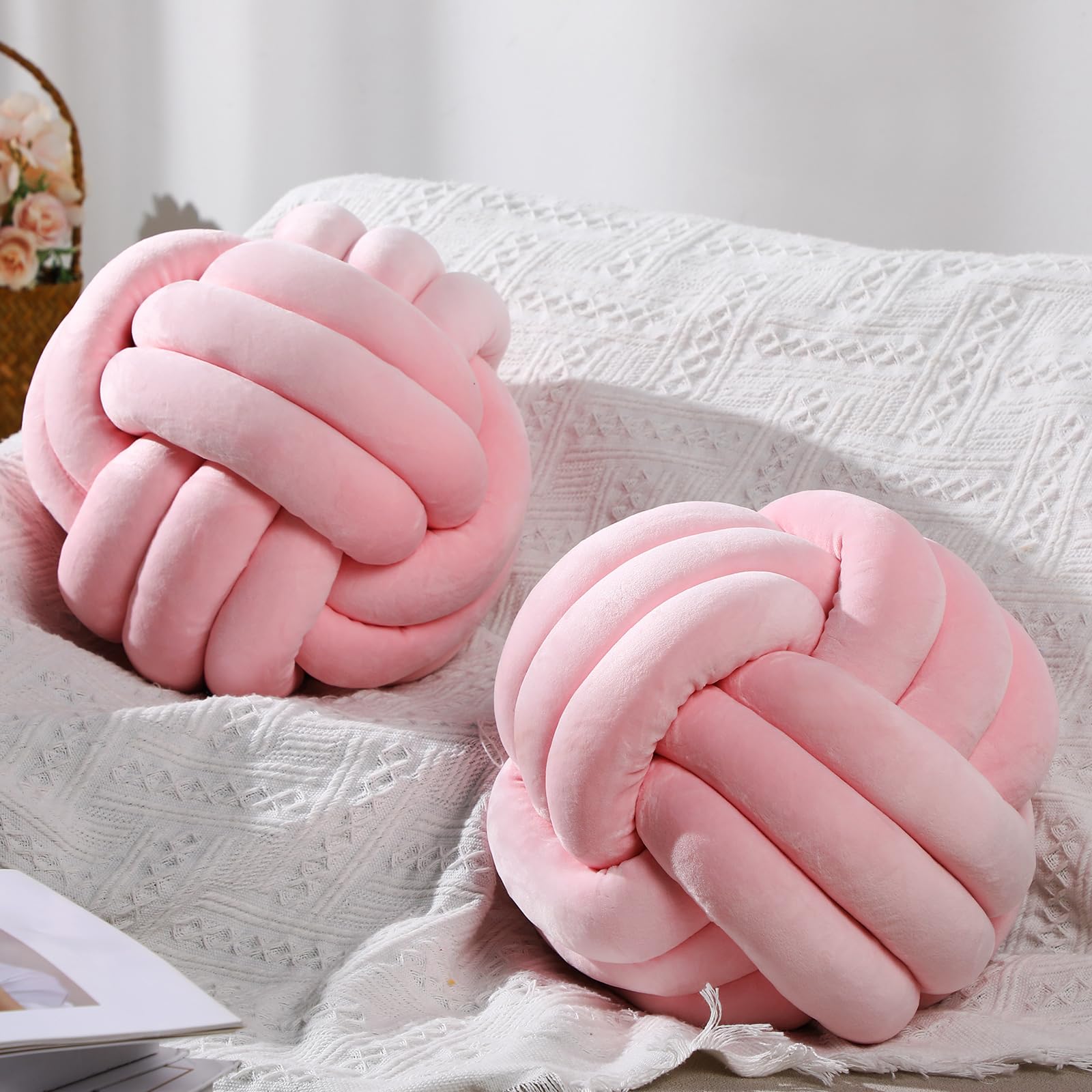 Namalu 2 Pieces Plush Knot Ball Pillows Decorative Round Throw Knotted Pillows Aesthetic Stuffed Pillows for Stress Relieving Be