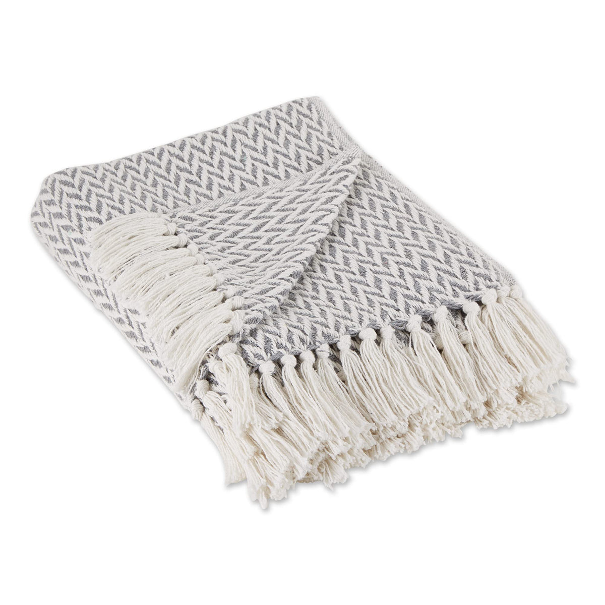 Dii Modern Zig Zag Throw Blanket Woven Cotton, Hand-Knotted 2.5' Fringe, 50X60, Gray