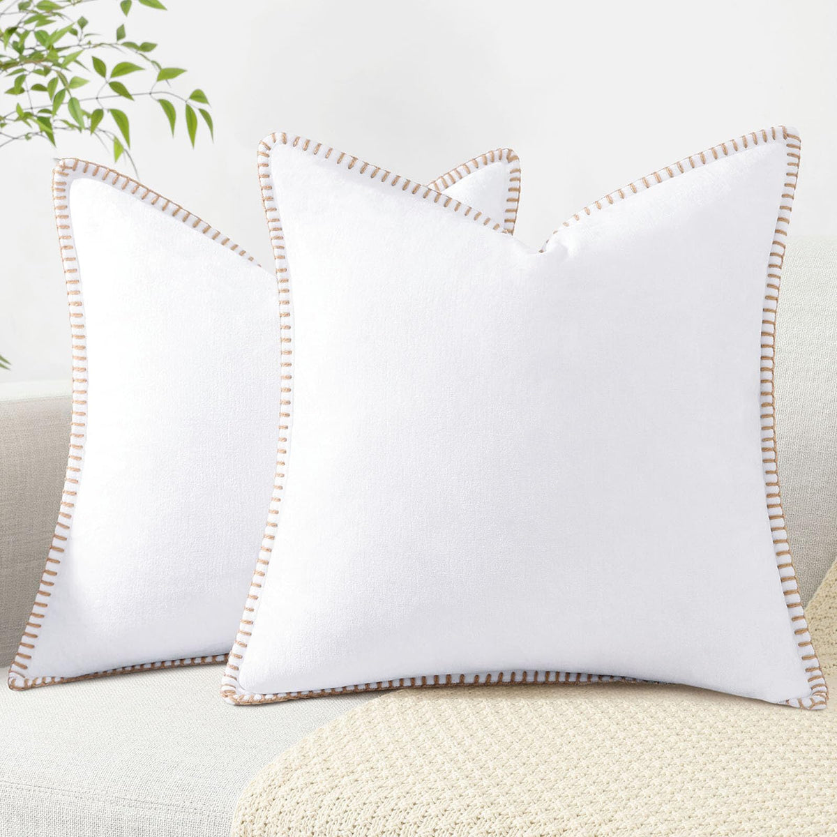 Decoruhome Chenille Soft Spring Throw Pillow Covers 24X24 Set Of 2, Farmhouse Velvet Decorative Pillow Covers With Stitched Edge