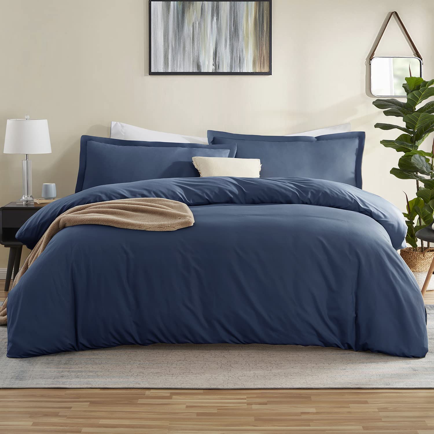 Nestl Navy Blue Duvet Cover Queen Size - Soft Queen Duvet Cover Set, 3 Piece Double Brushed Queen Size Duvet Covers With Button