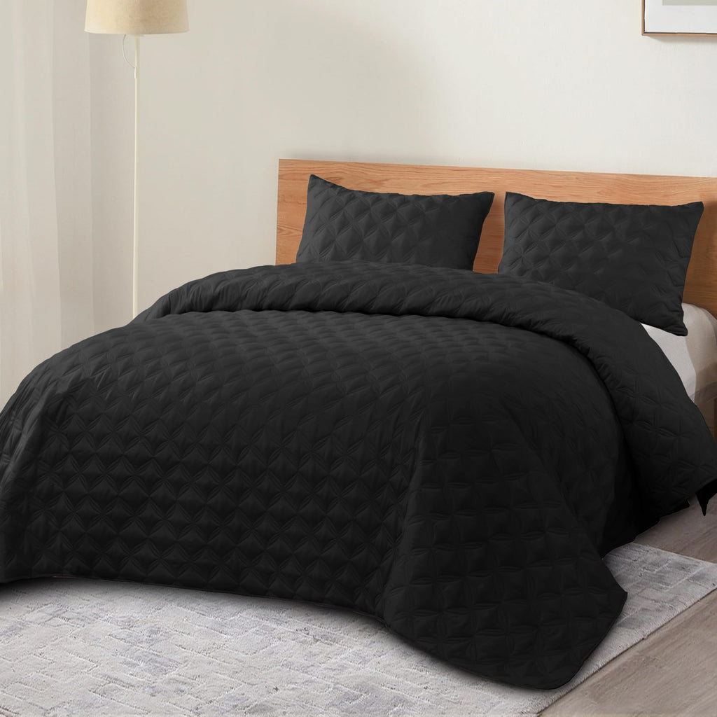 Exclusivo Mezcla Full Queen Quilt Set, 3 Pieces Lightweight Quilts Soft Quilted Bedspreads Black Coverlets Bedding Set For All S