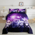 Feelyou Cat Comforter Cute Pet Cats Pattern Bedding Set Outer Space Kawaii Kitten Comforter Set For Children Kids Boys Girls 3D
