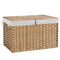 180L Wicker Storage Basket with Lid, Handwoven Rattan Large Shelf Basket with Removable Liner, 47.6 Gallon Wicker Basket for Bla
