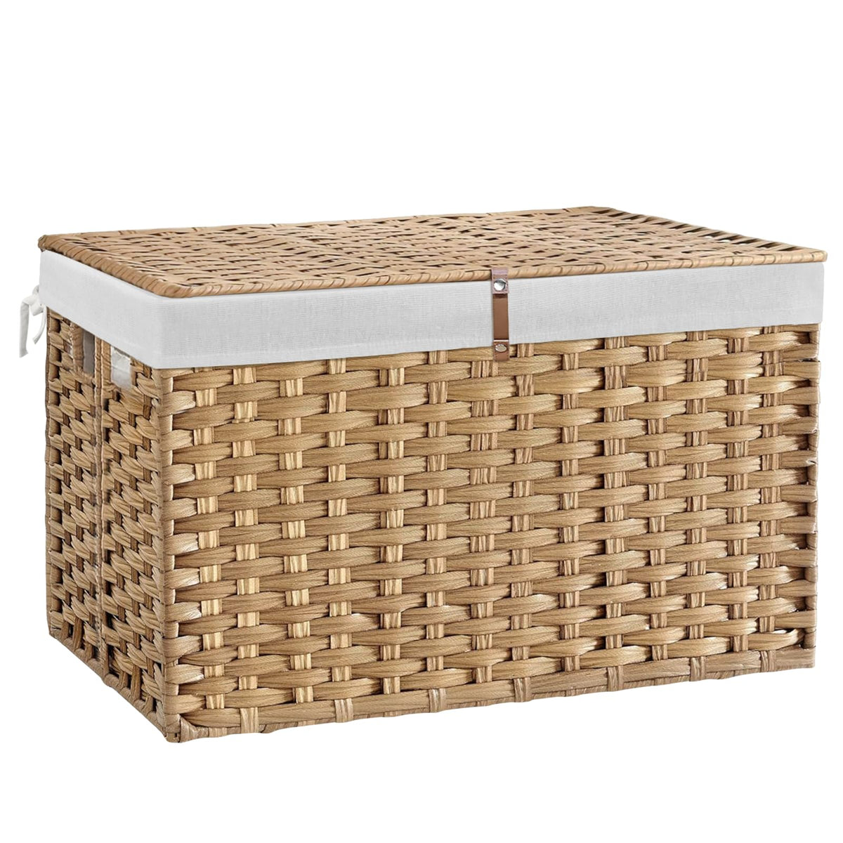 180L Wicker Storage Basket with Lid, Handwoven Rattan Large Shelf Basket with Removable Liner, 47.6 Gallon Wicker Basket for Bla