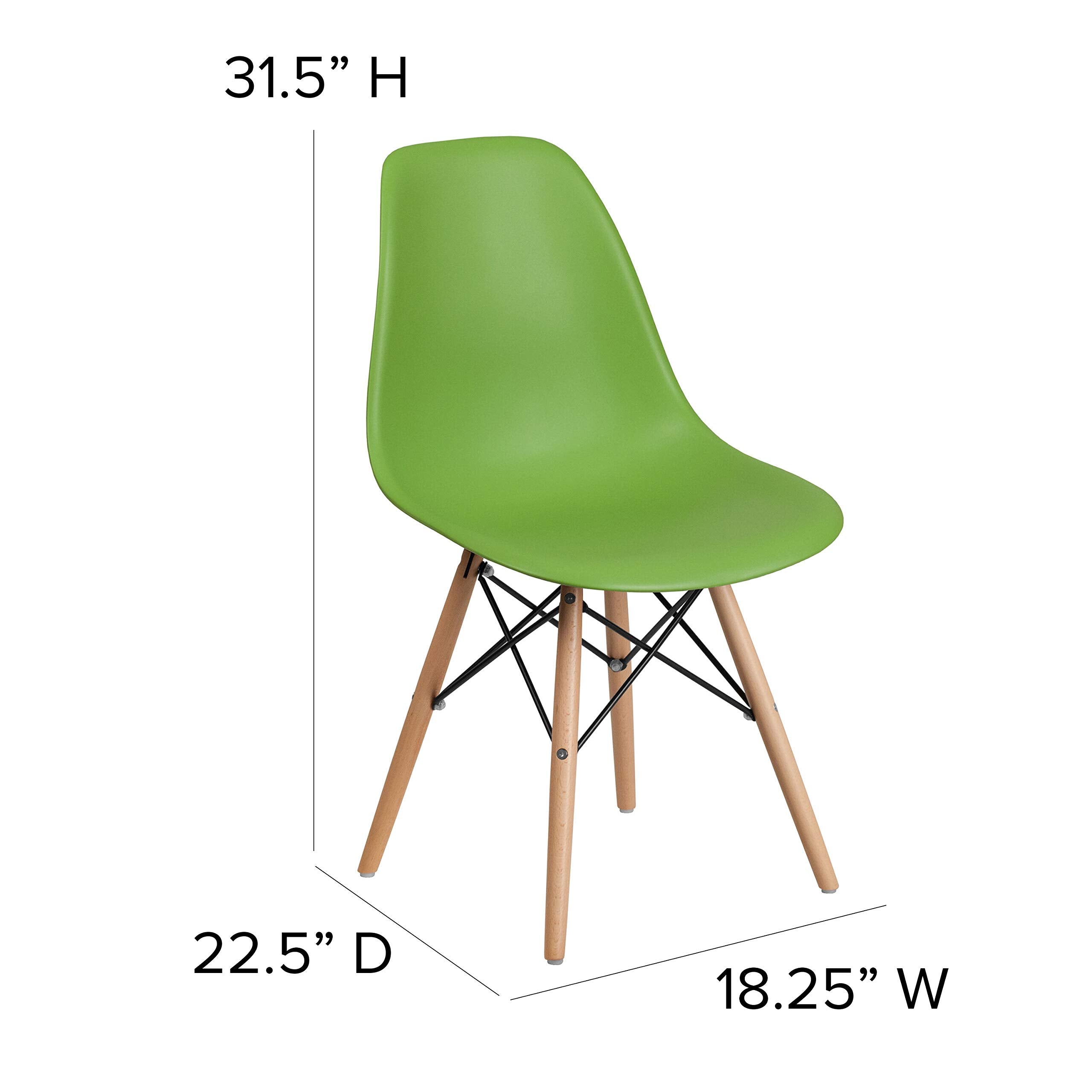 Flash Furniture Elon Series Green Plastic Chair With Wooden Legs, 22.5&quot;D X 18.25&quot;W X 31.5&quot;H