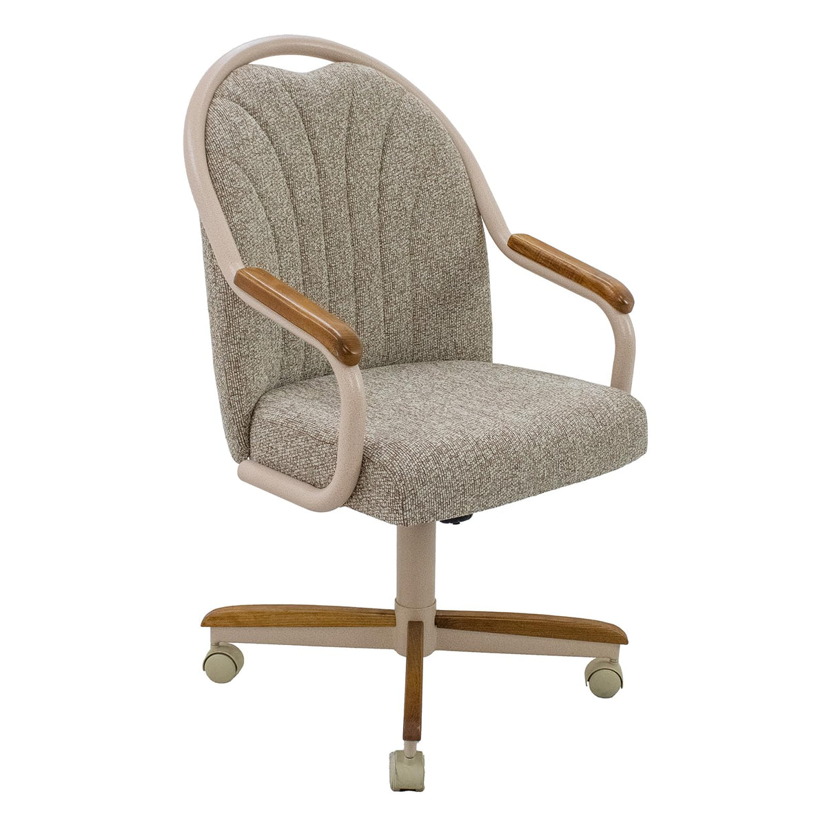 Chromcraft Douglas 6 Casual Dining Chairs Classic Swivel Tilt Dinning Chairs With Casters, Wooden Arm Metal Base Chairs With Rol