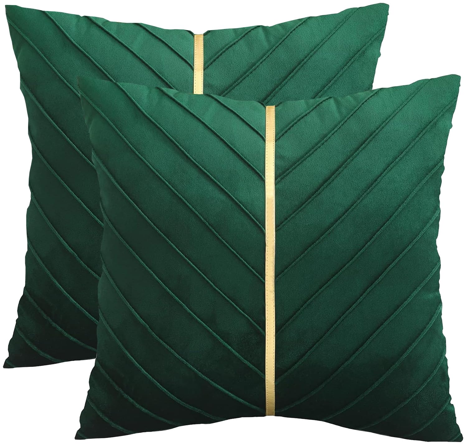 Tosleo Christmas Green Velvet Throw Pillow Covers 20X20 Inch Pack Of 2 With Gold Leather Forest Green Decorative Couch Pillowcas