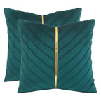 Tosleo Peacock Blue Velvet Throw Pillow Covers 20X20 Inch Pack Of 2 With Gold Leather Decorative Couch Pillowcases Luxury Modern