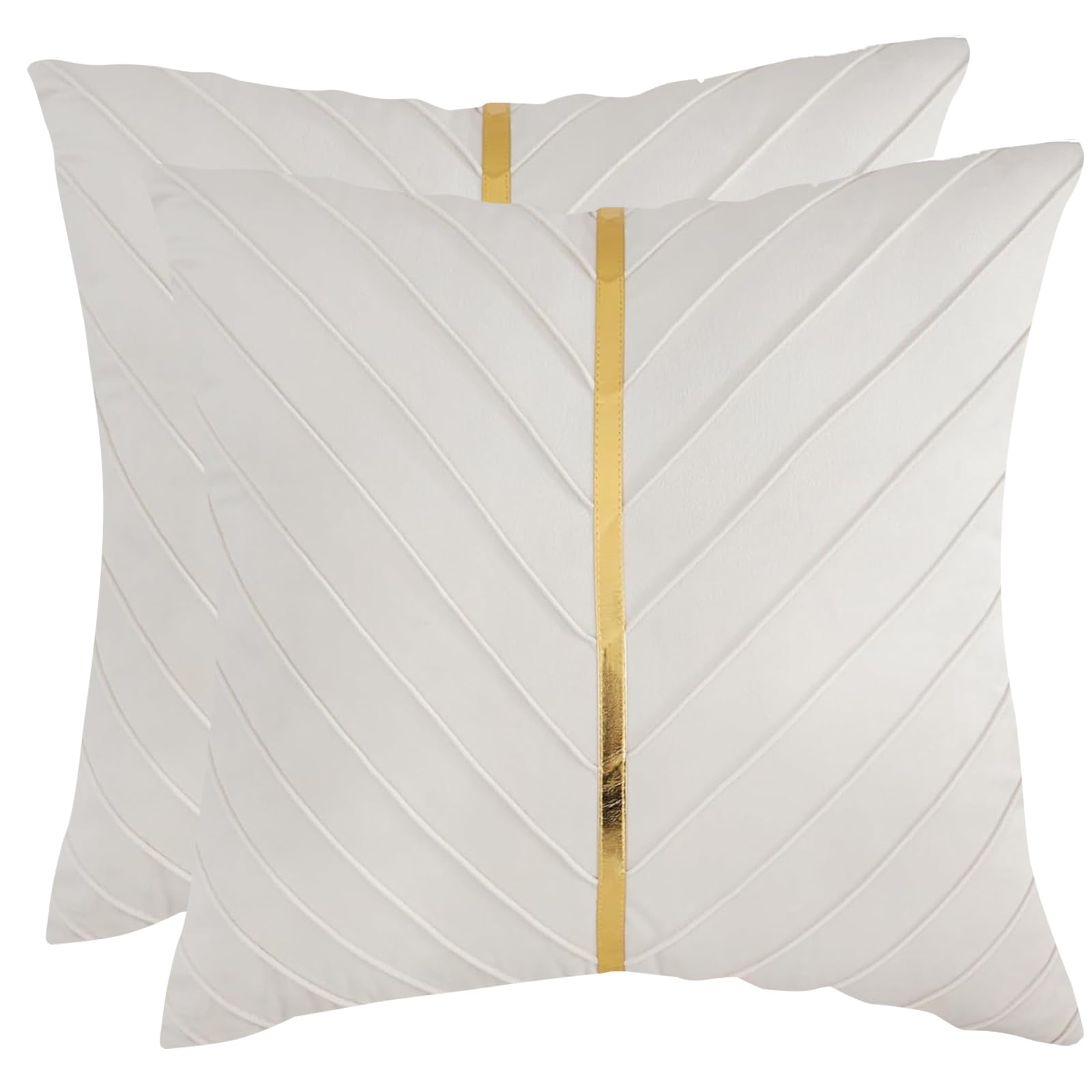 Tosleo Beige Velvet Throw Pillow Covers 26X26 Inch Pack Of 2 With Gold Leather Decorative Couch Pillow Cover Luxury Modern Pillo