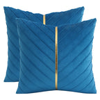 Tosleo Lake Blue Velvet Throw Pillow Covers 18X18 Inch Pack Of 2 With Gold Leather Decorative Couch Pillowcases Luxury Modern Pi
