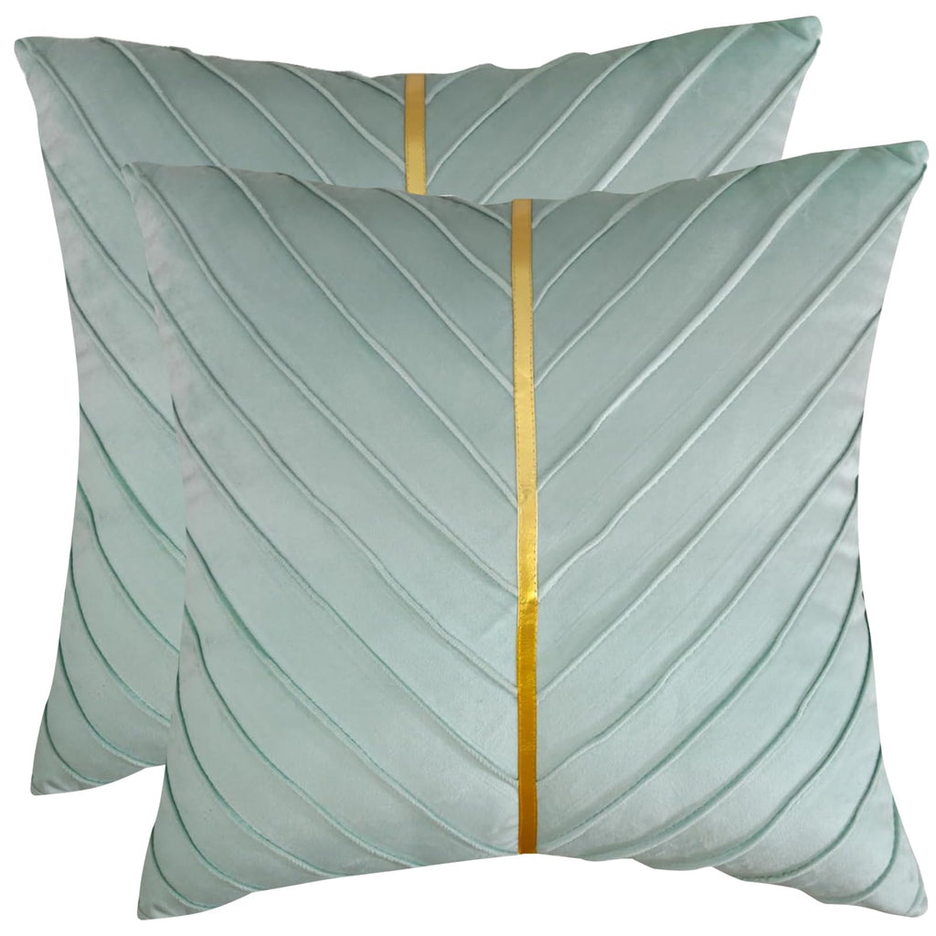 Tosleo Mint Green Velvet Throw Pillow Covers 18X18 Inch Pack Of 2 With Gold Leather Emerald Green Decorative Couch Pillowcases L
