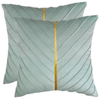 Tosleo Mint Green Velvet Throw Pillow Covers 18X18 Inch Pack Of 2 With Gold Leather Emerald Green Decorative Couch Pillowcases L