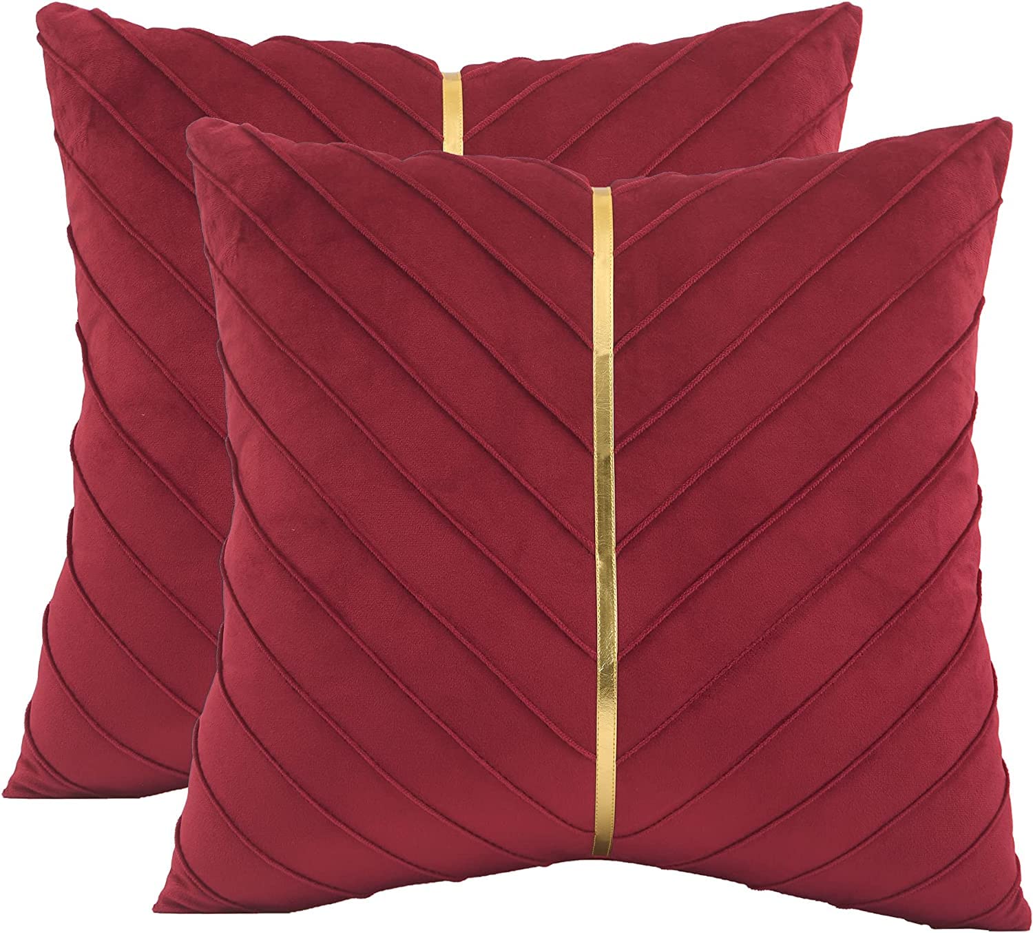 Tosleo Red Velvet Throw Pillow Covers 16X16 Inch Pack Of 2 With Gold Leather Valentine'S Day Decoration Couch Pillow Cover Luxur
