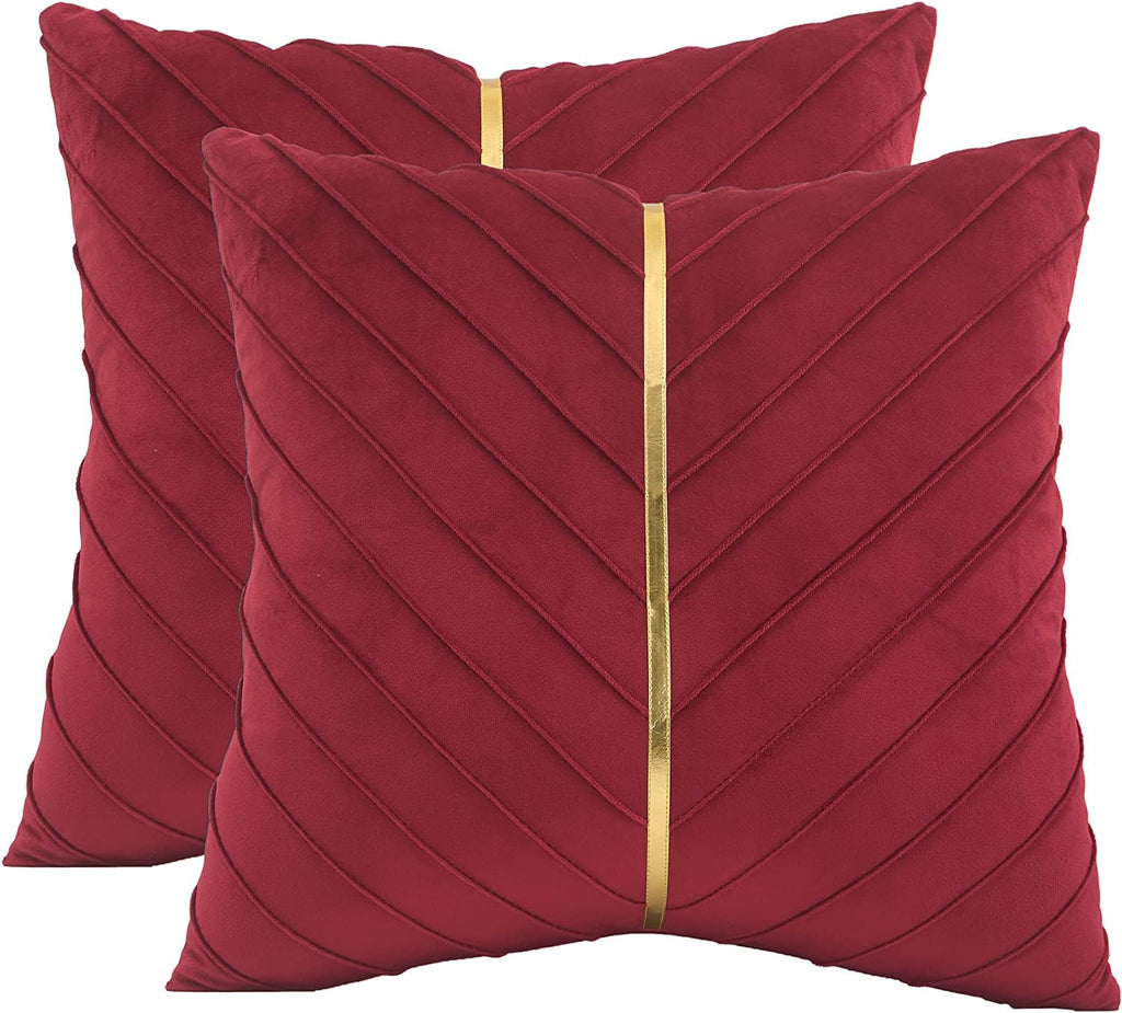 Tosleo Red Velvet Throw Pillow Covers 22X22 Inch Pack Of 2 With Gold Leather Valentine'S Day Decoration Couch Pillow Cover Luxur