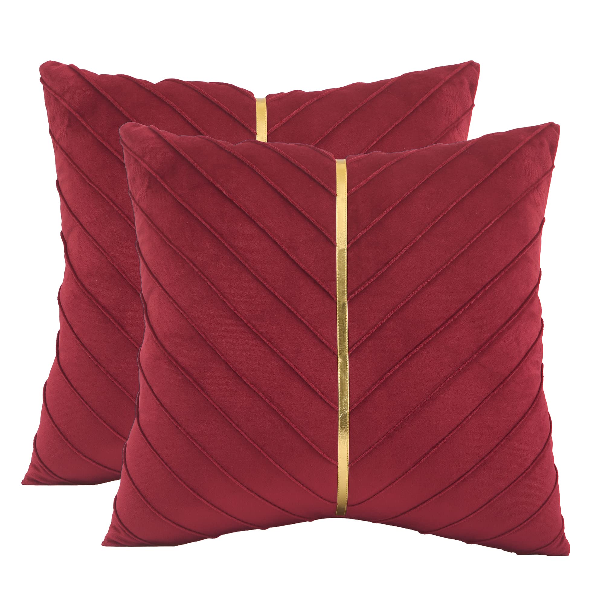 Tosleo Red Velvet Throw Pillow Covers 20X20 Inch Pack Of 2 With Gold Leather Valentine'S Day Decoration Couch Pillow Cover Luxur