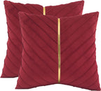 Tosleo Christmas Red Velvet Throw Pillow Covers 24X24 Inch Pack Of 2 With Gold Leather Decorative Couch Pillow Cover Luxury Mode