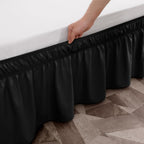 Toodou Easy To Install Wrap Around Black Bed Skirt Three Fabric Sides Elastic Dust Ruffled 16 Inch Tailored Drop, Fade Resistant