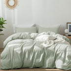 Moomee Bedding Duvet Cover Set 100% Washed Cotton Linen Like Textured Breathable Durable Soft Comfy (Sage Green, King)