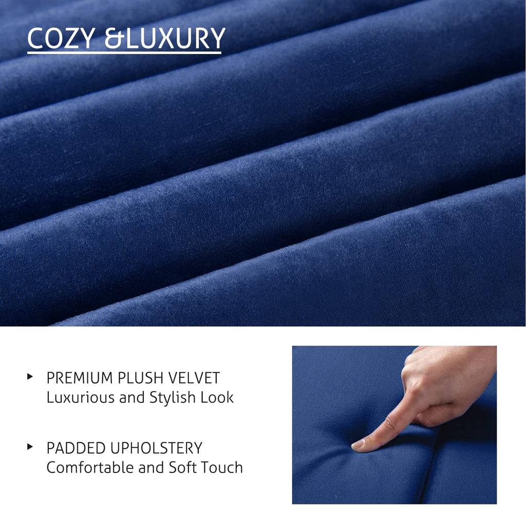 Sha Cerlin Queen Bed Frame/Velvet Upholstered Platform Bed Frame With Headboard/Strong Wood Slats Support/Mattress Foundation/No Box Spring Needed - Dark Blue